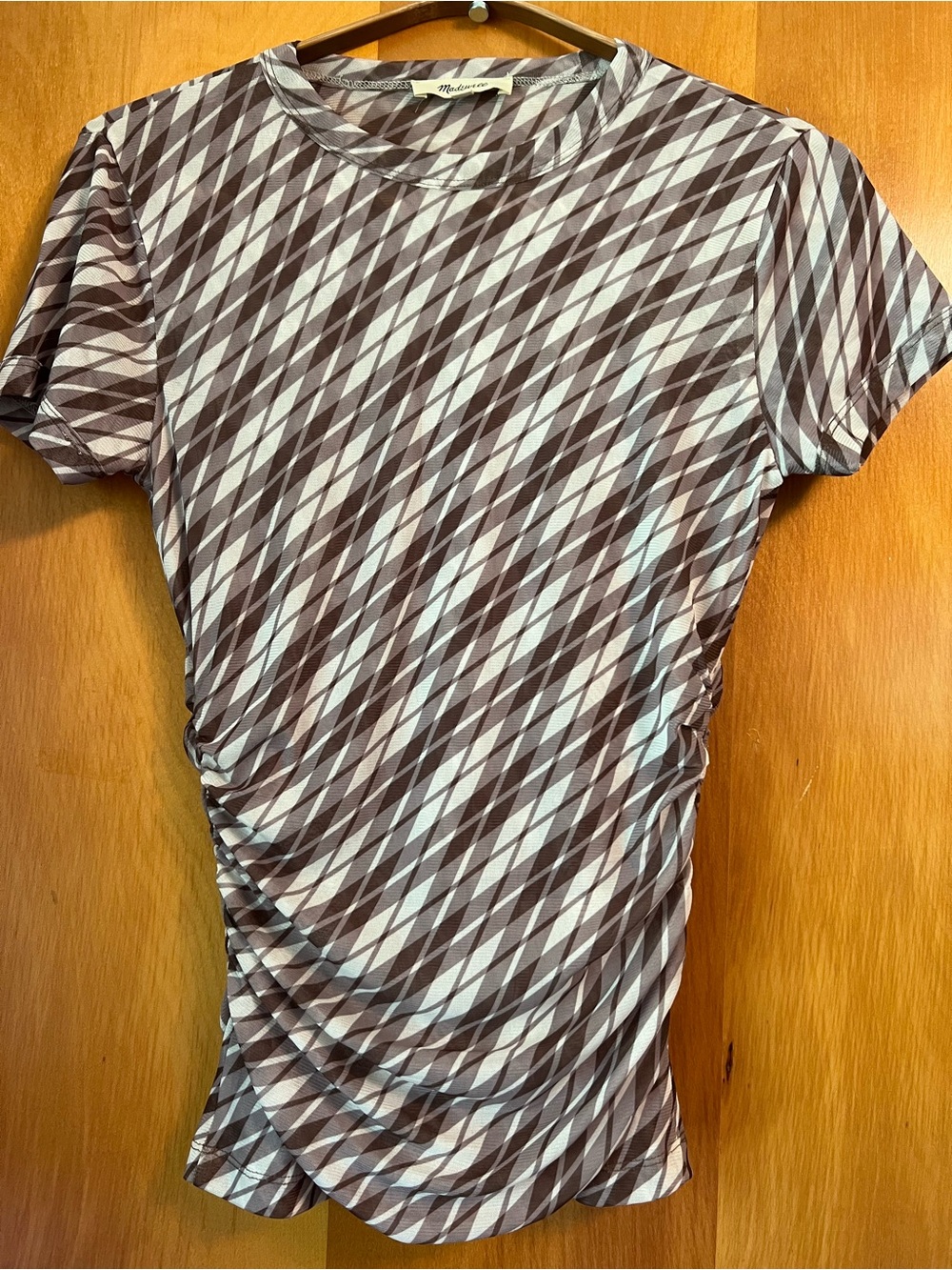 Madewell Brown & White Diagonal Geometric Short Sleeve Tee